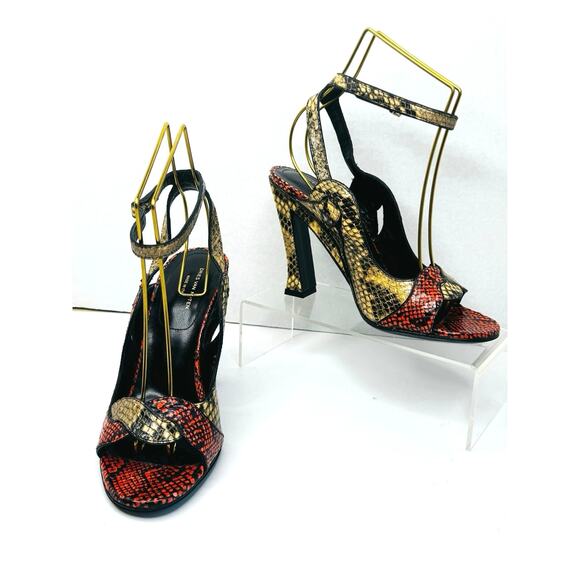 Dries Van Noten Red Beige Snakeskin High Heel Ankle Strap Sandals Size 37.5 - Picture 2 of 10